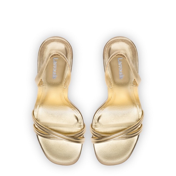 Larroudé Annie Sandal In Gold Metallic Leather, Size US 6.5 - Picture 5 of 12